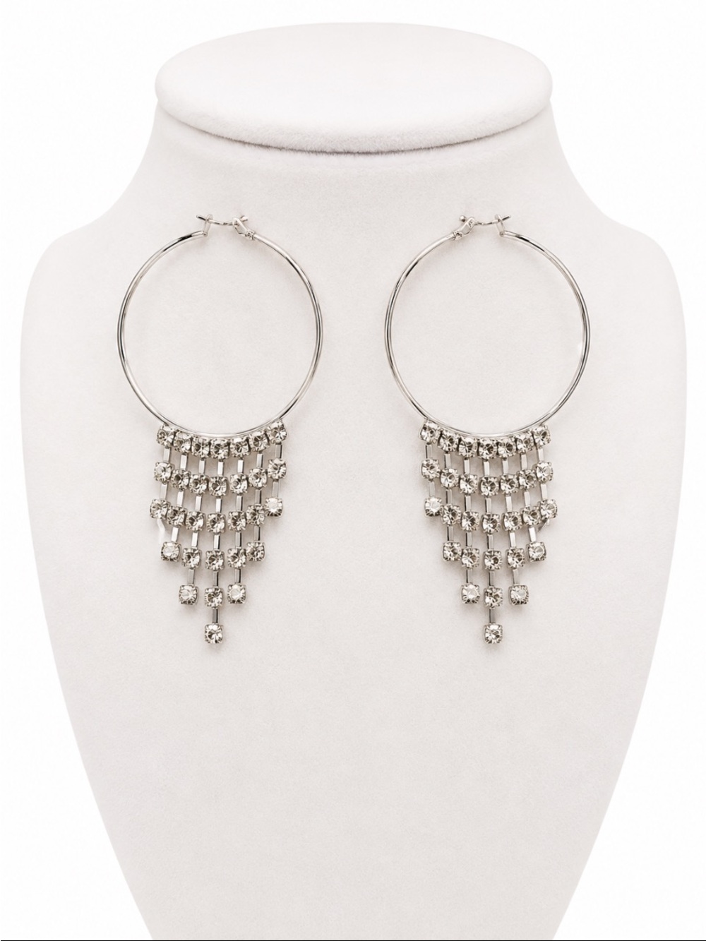 Princess Accessories Silver Rhinestone Hoop Chandelier Statement Earrings